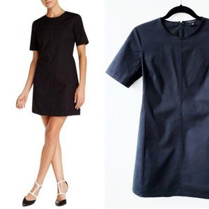 Theory Danaline Short-sleeve Fit & Flare Cotton Dress, Black, 4